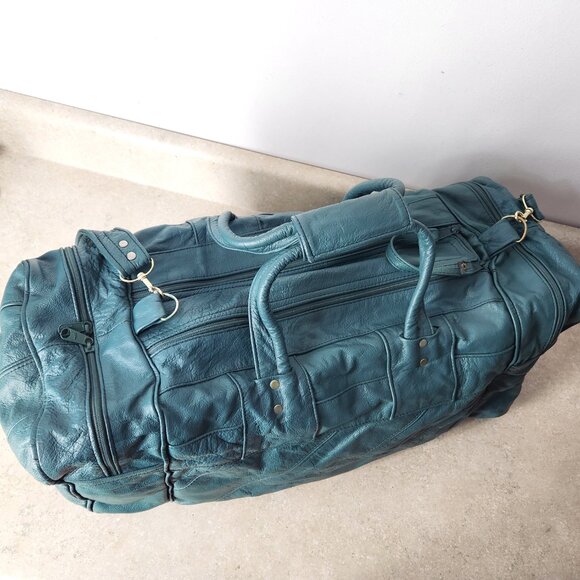 Carroll Goods Top Grain Leather Soft green large Duffle Bag Zip Shoulder strap - Picture 5 of 16